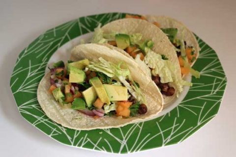 Jerk Chickpea Tacos with Melon Salsa