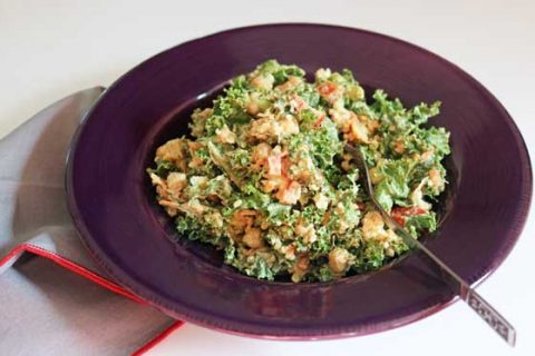 Vegan Caesar Salad with Kale and Chickpeas