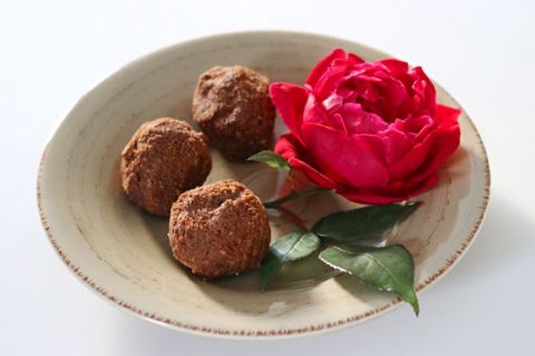 Raspberry maca vegan chocolate truffles