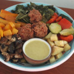 Roasted Veggie Bowls with Buckwheat Bites and Coconut Curry Dip