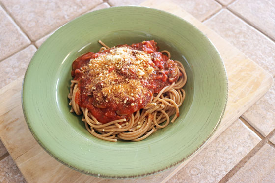 Easy Vegan Spaghetti Bolognese & Parm Sprinkle - veganook