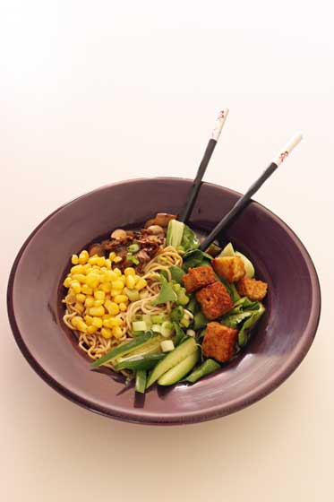 Spicy miso ramen - a big bowl of salty, satisfying vegan goodness...