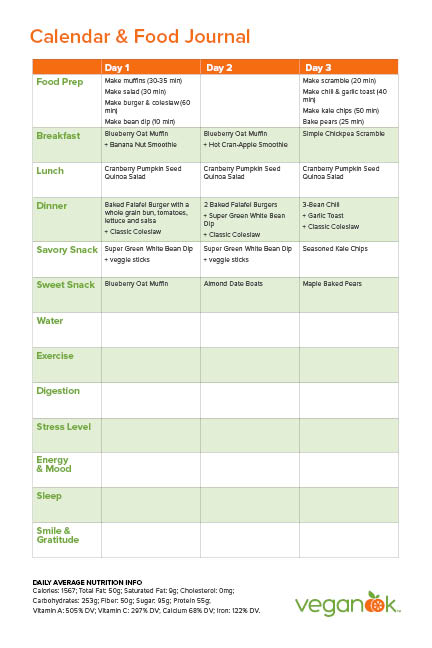 Vegan taster meal plan calendar