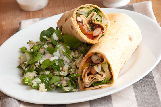 Grilled veggie wrap with quinoa salad