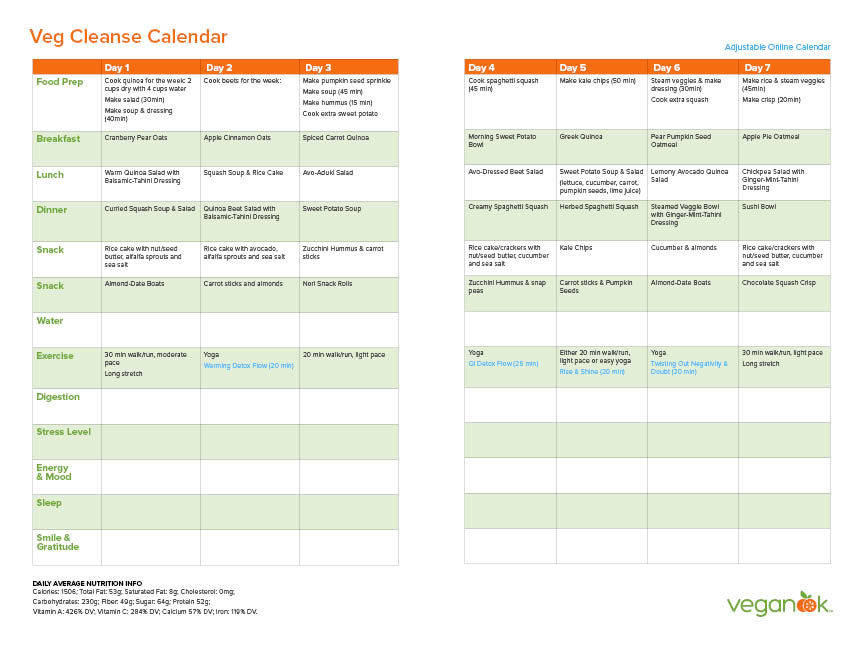 Cleanse Calendar